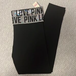 *RARE* VS PINK capri leggings with sequin band - size medium *NWT*